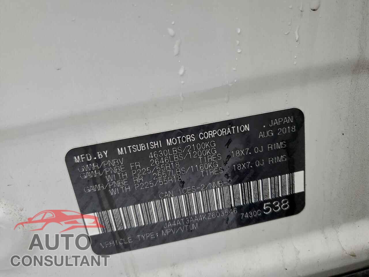 MITSUBISHI ECLIPSE 2019 - JA4AT3AA4KZ603546