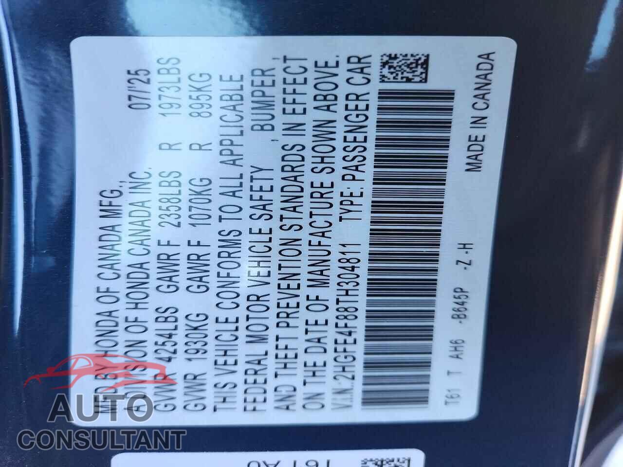 HONDA CIVIC 2026 - 2HGFE4F88TH304811