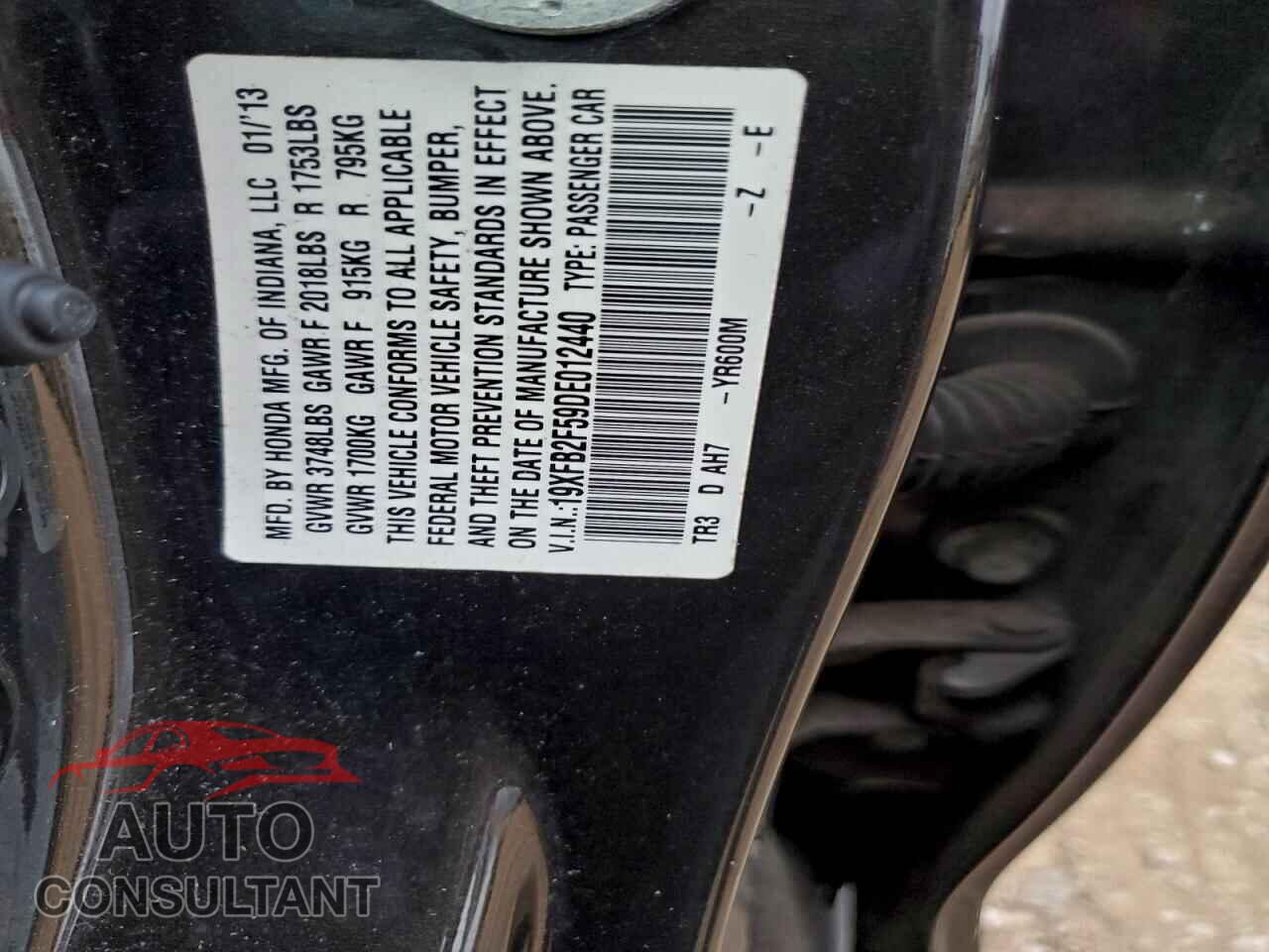 HONDA CIVIC 2013 - 19XFB2F59DE012440