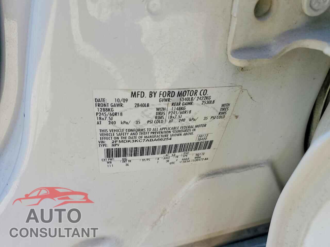 FORD EDGE 2010 - 2FMDK3KC7ABA66254