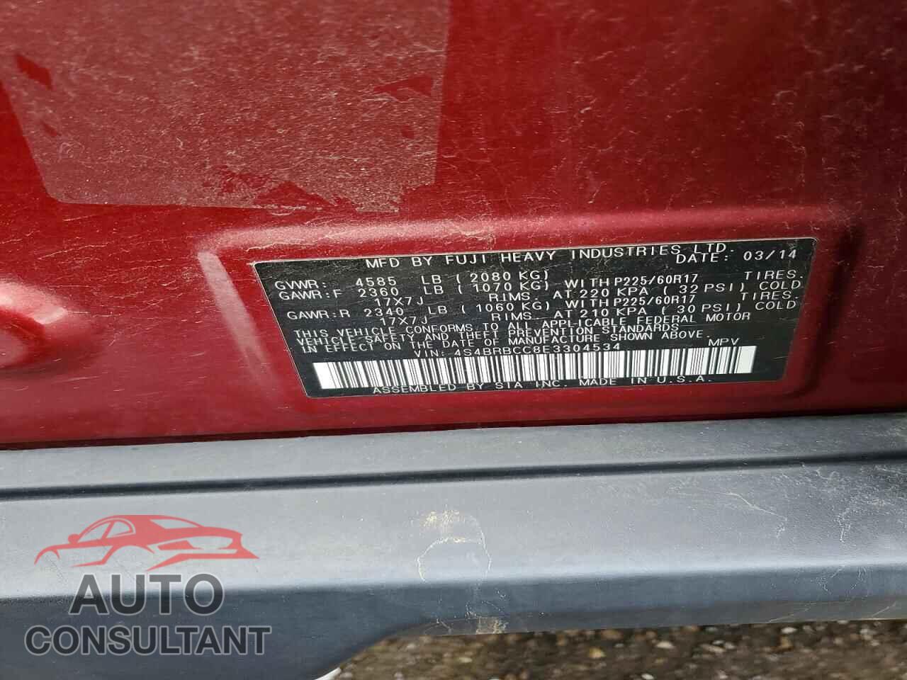 SUBARU OUTBACK 2014 - 4S4BRBCC8E3304534