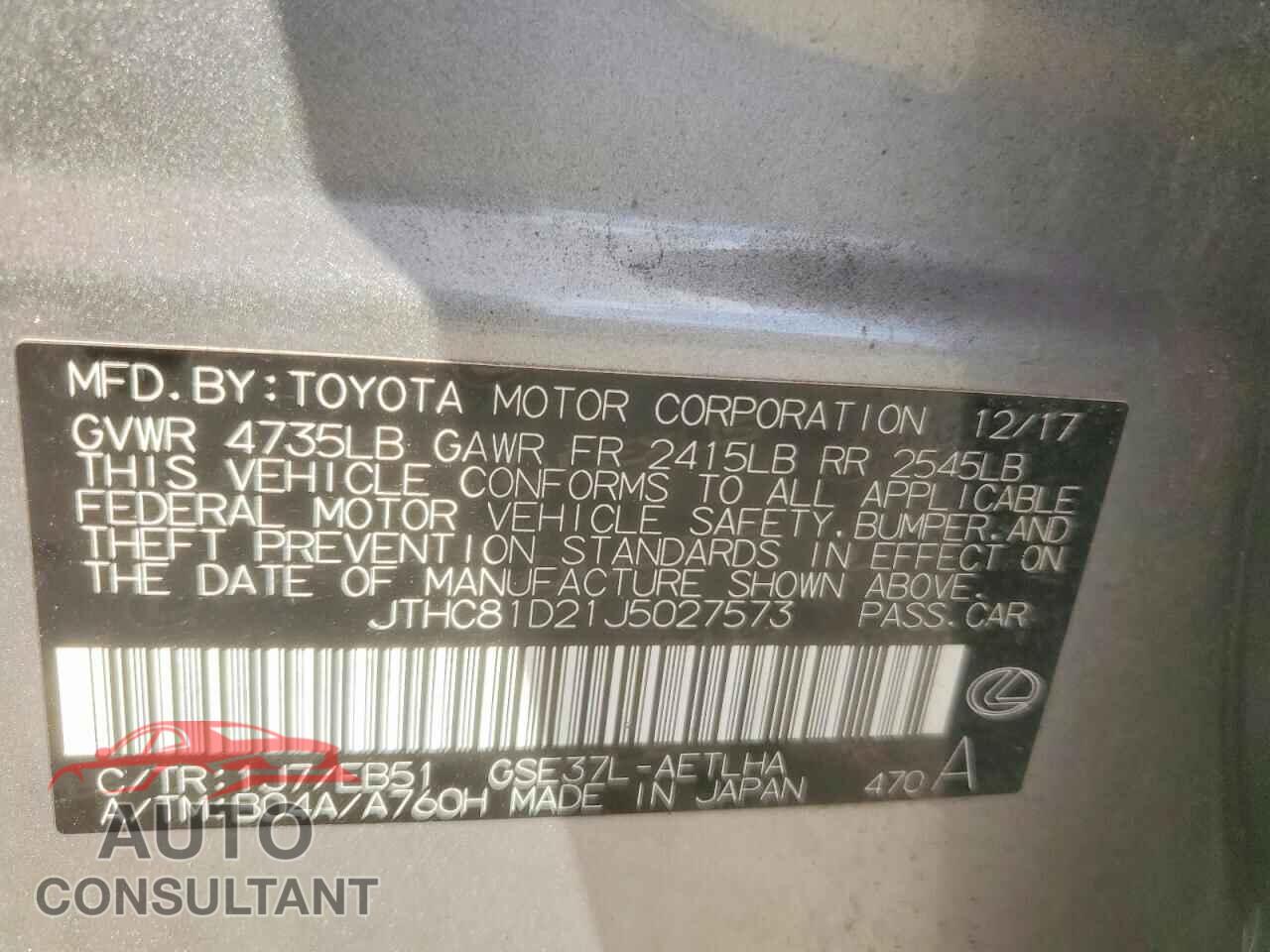 LEXUS IS 2018 - JTHC81D21J5027573
