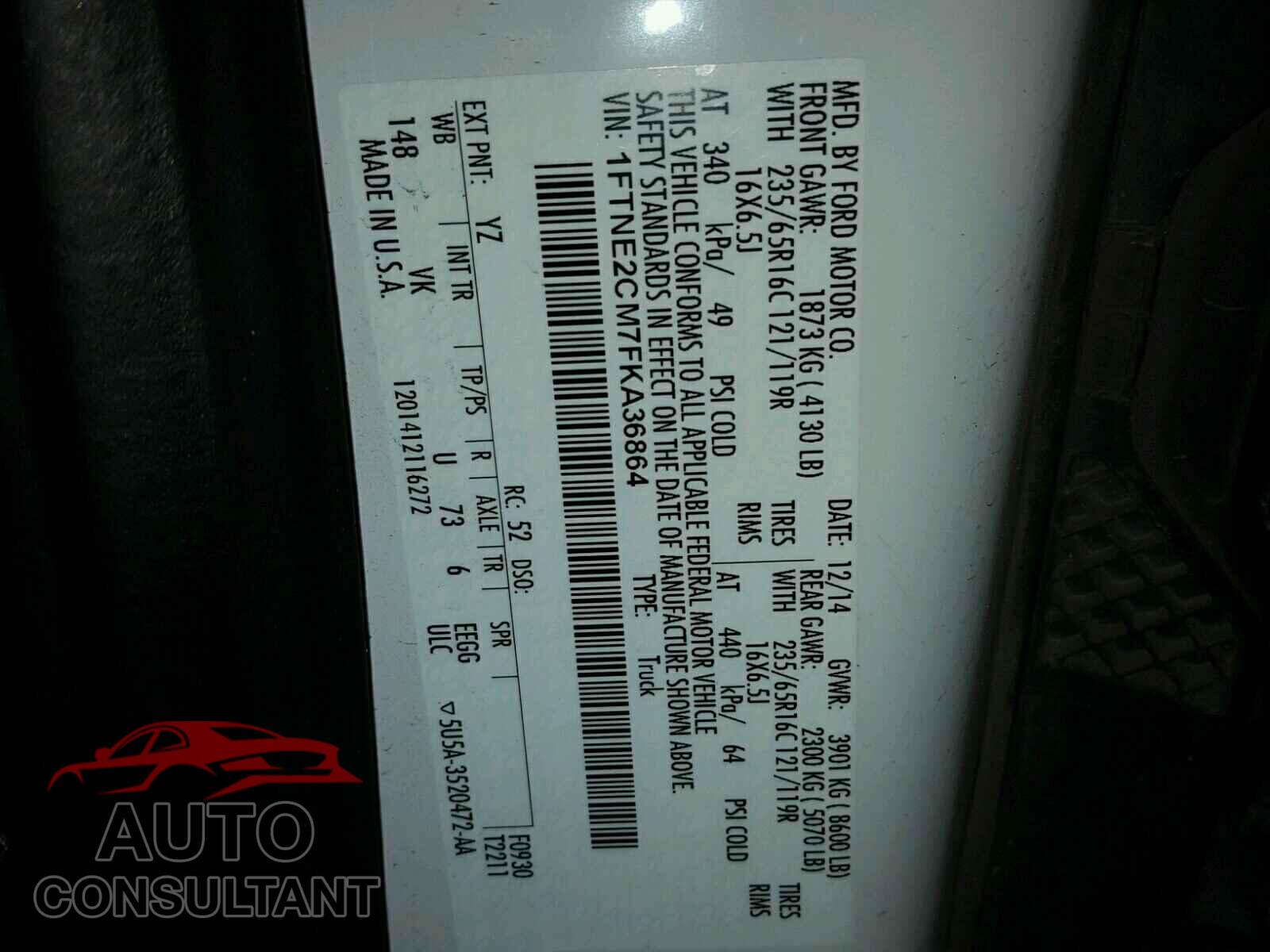 FORD TRANSIT CO 2015 - 1FTNE2CM7FKA36864