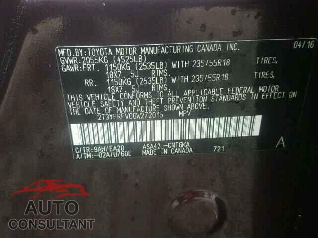 TOYOTA RAV4 2016 - 2T3YFREV0GW272015