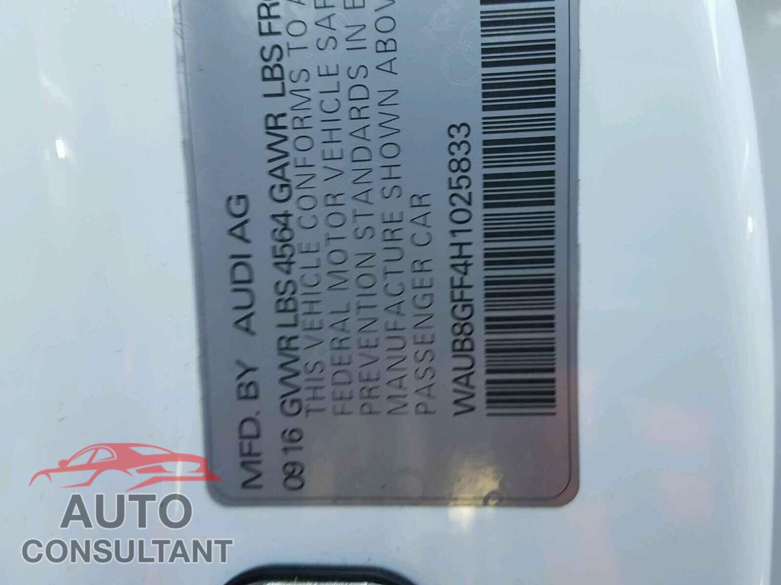 AUDI A3 2017 - WAUB8GFF4H1025833
