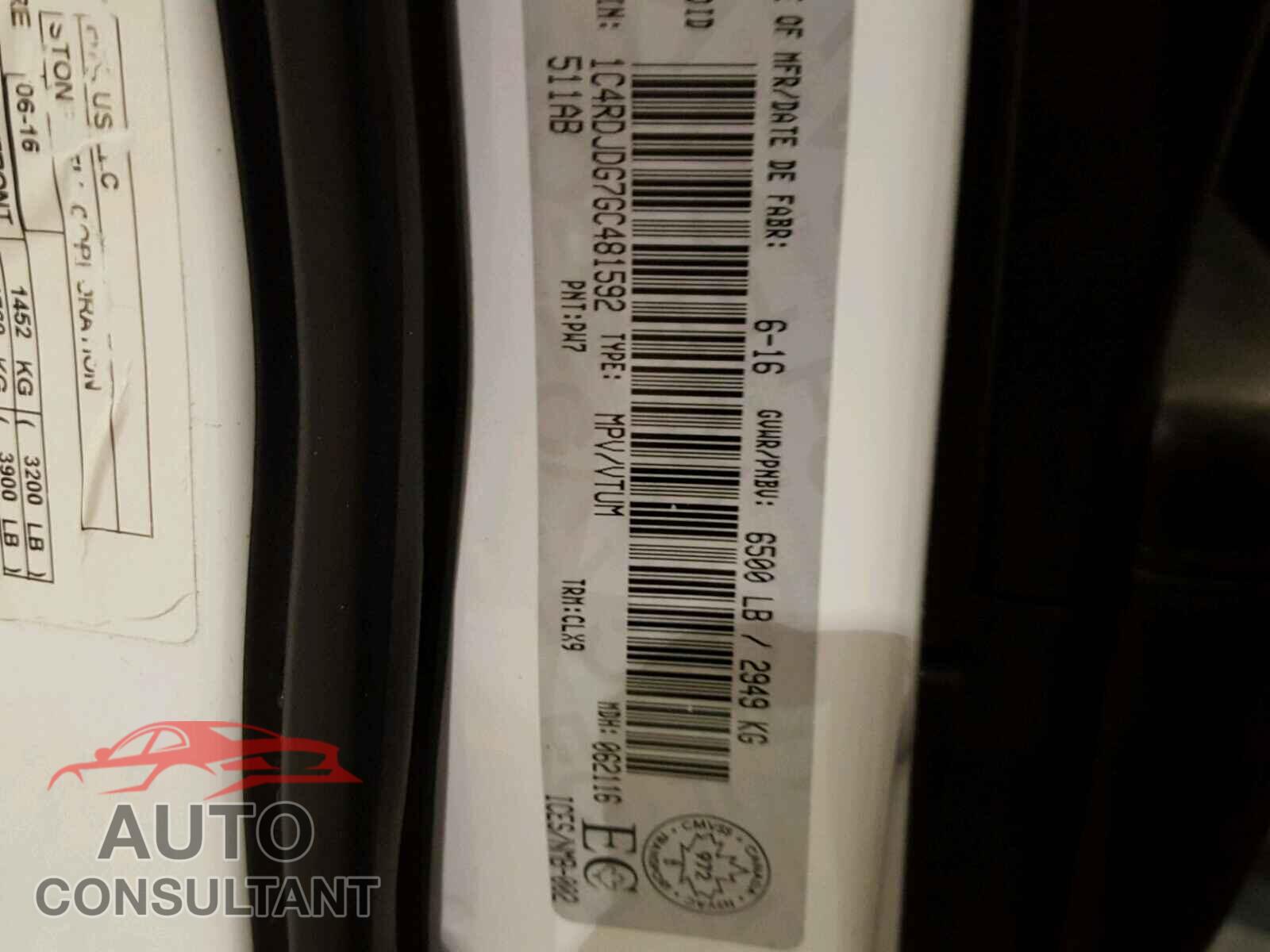DODGE DURANGO 2016 - 1C4RDJDG7GC481592