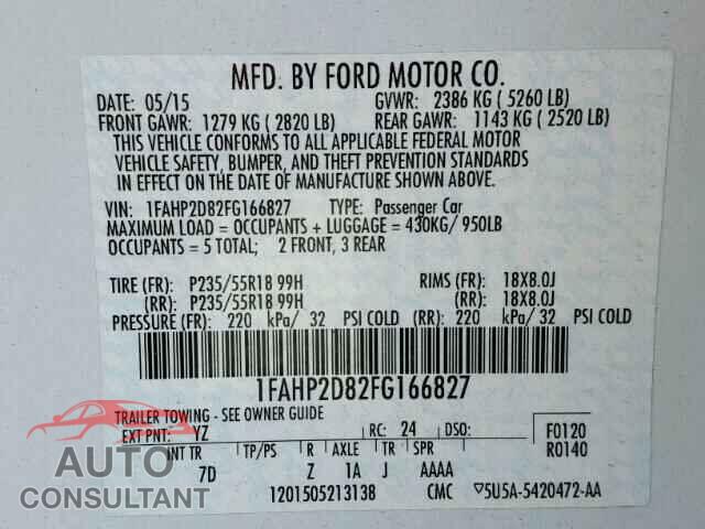FORD TAURUS 2015 - 1FAHP2D82FG166827