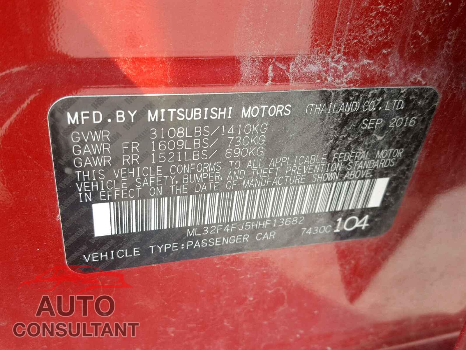 MITSUBISHI MIRAGE 2017 - ML32F4FJ5HHF13682