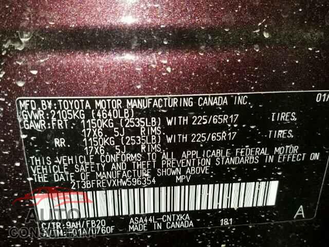 TOYOTA RAV4 2017 - 2T3BFREVXHW596354
