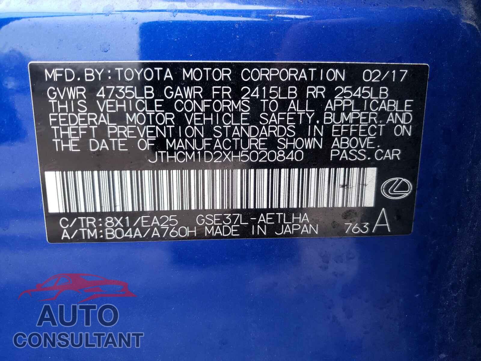 LEXUS IS 2017 - JTHCM1D2XH5020840