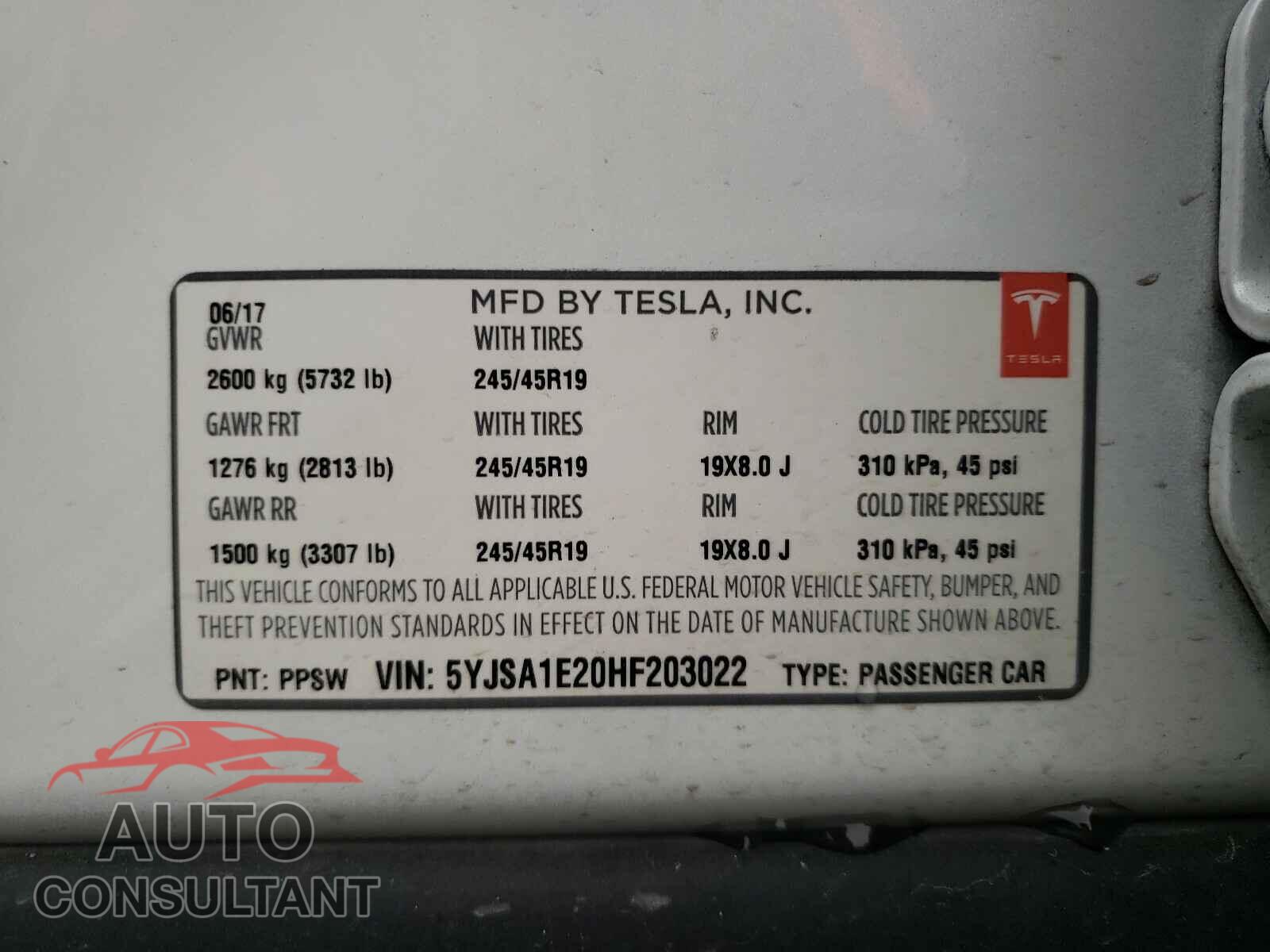 TESLA MODEL S 2017 - 5YJSA1E20HF203022