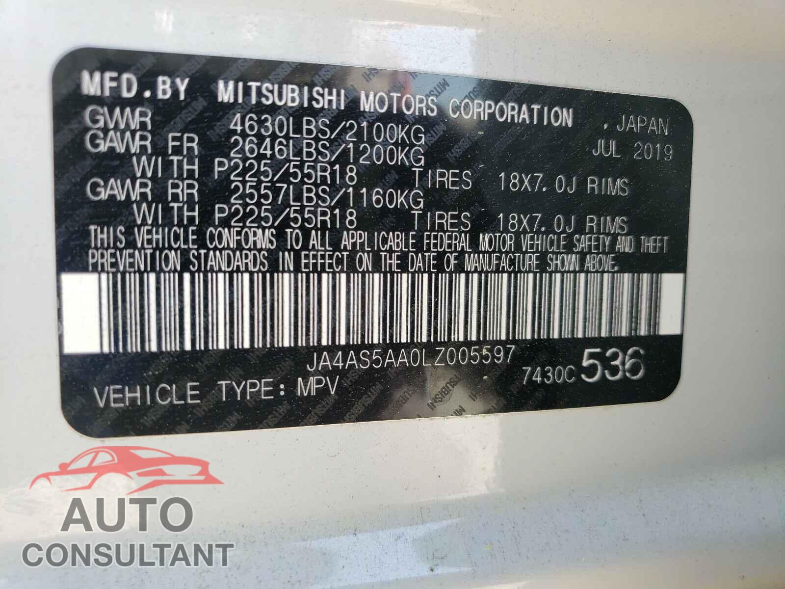 MITSUBISHI ECLIPSE 2020 - JA4AS5AA0LZ005597