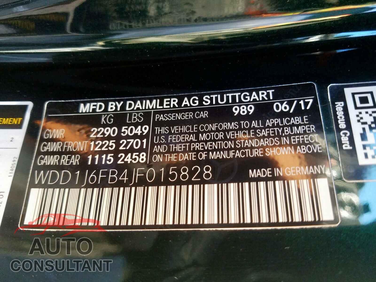 MERCEDES-BENZ E CLASS 2018 - WDD1J6FB4JF015828