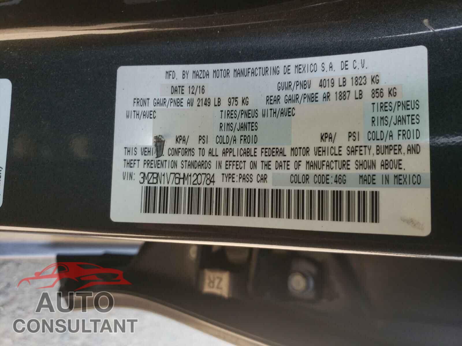 MAZDA 3 2017 - 3MZBN1V76HM120784