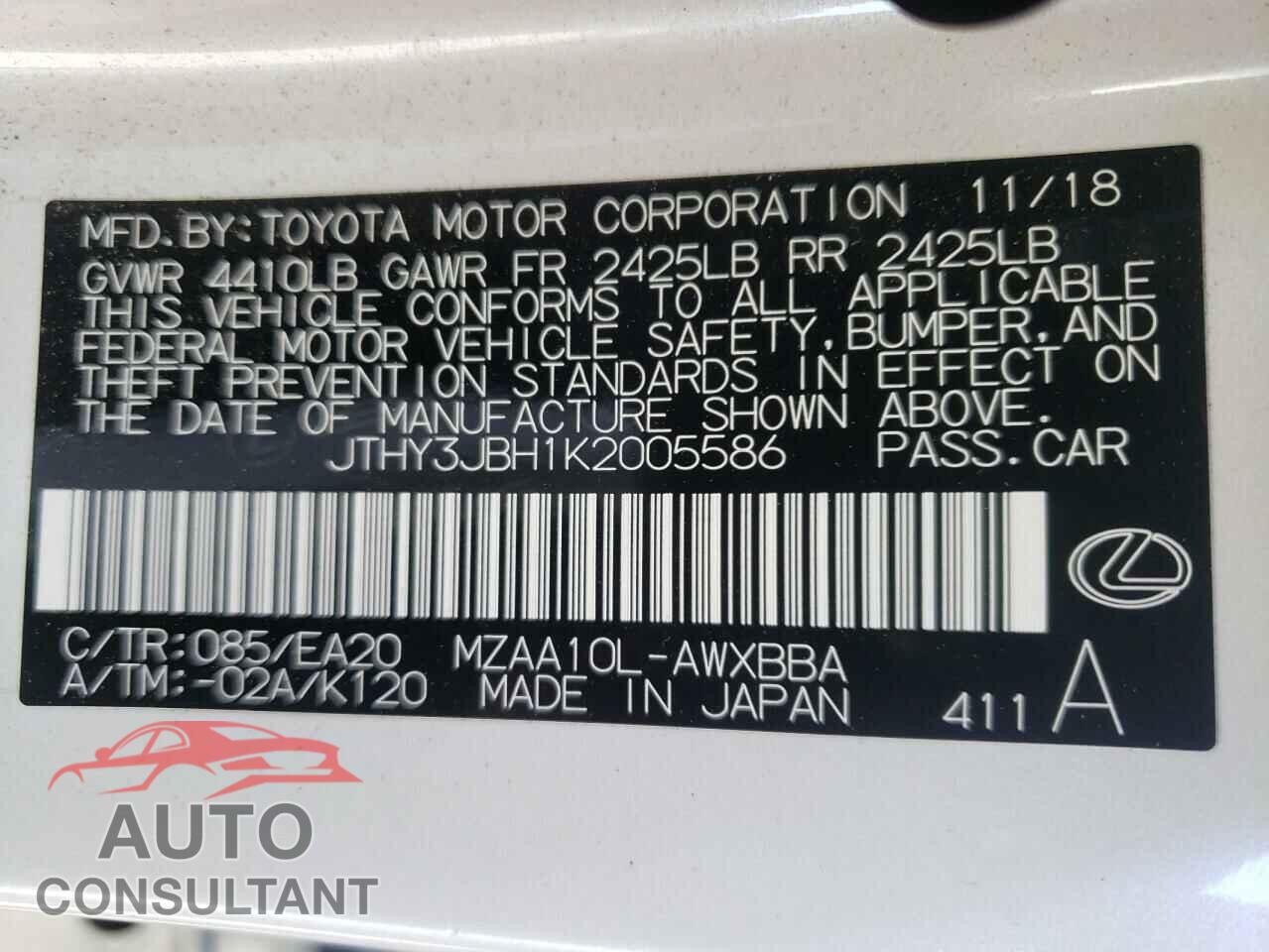 LEXUS UX 200 2019 - JTHY3JBH1K2005586
