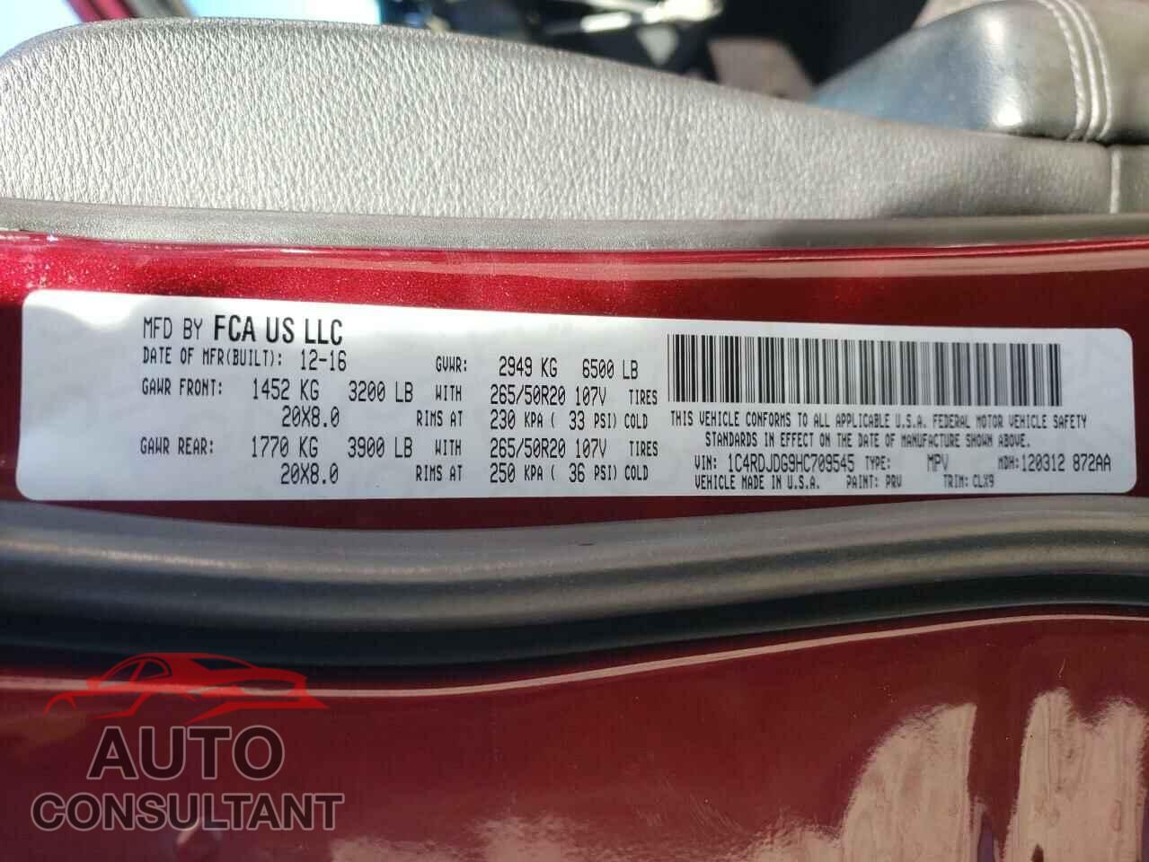 DODGE DURANGO 2017 - 1C4RDJDG9HC709545