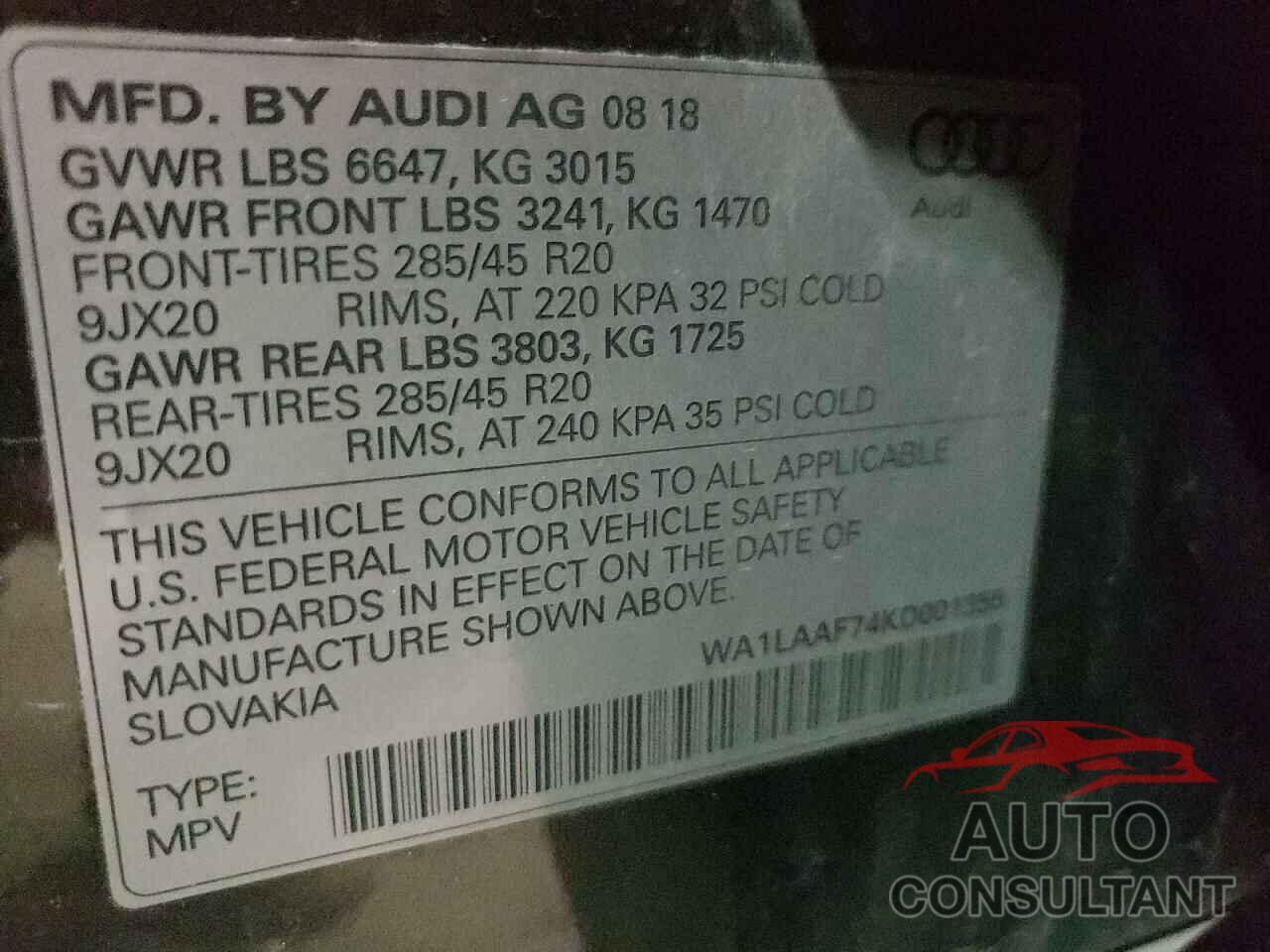 AUDI Q7 2019 - WA1LAAF74KD001355
