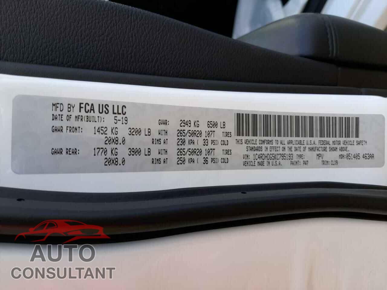 DODGE DURANGO 2019 - 5YFP4MCE6MP078201