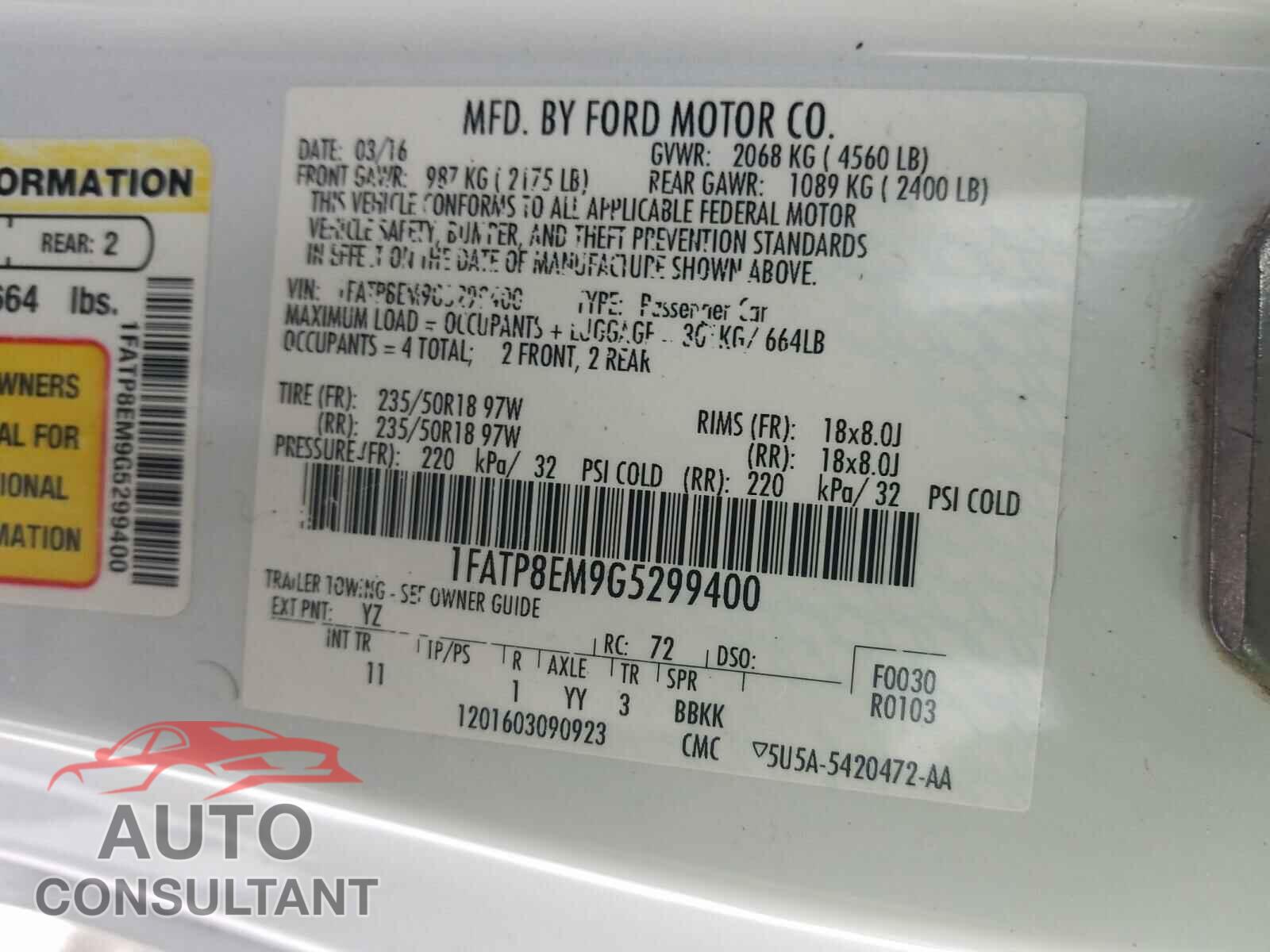 FORD MUSTANG 2016 - 1FATP8EM9G5299400