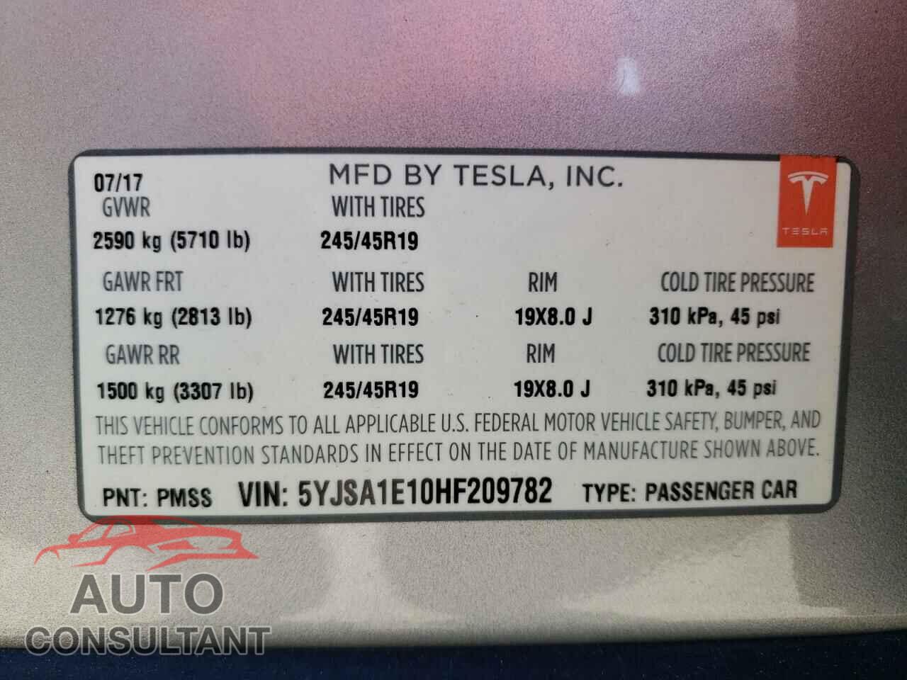TESLA MODEL S 2017 - 5YJSA1E10HF209782