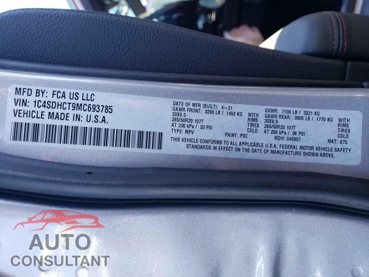 DODGE DURANGO 2021 - 1C4SDHCT9MC693785