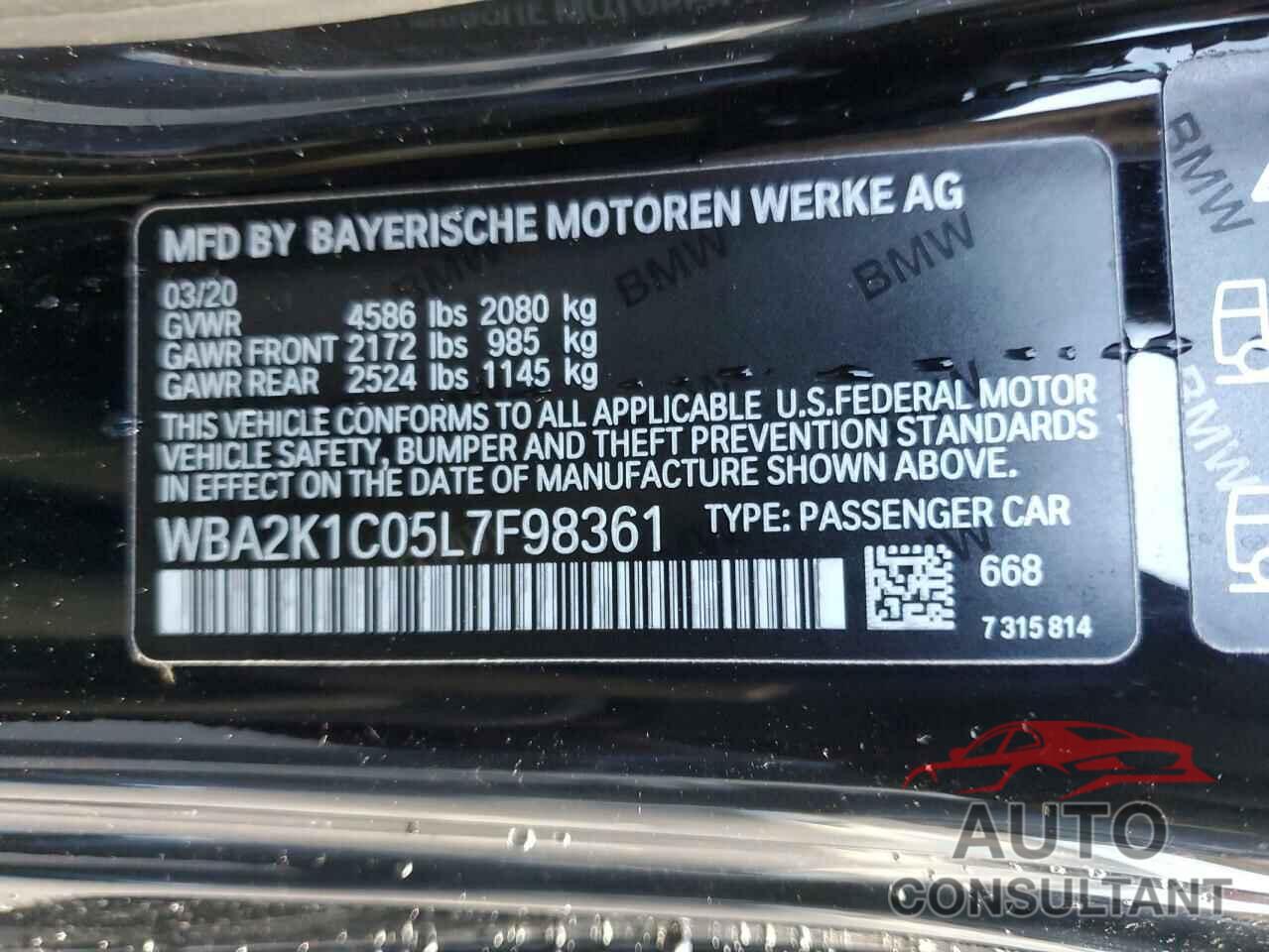 BMW 2 SERIES 2020 - WBA2K1C05L7F98361
