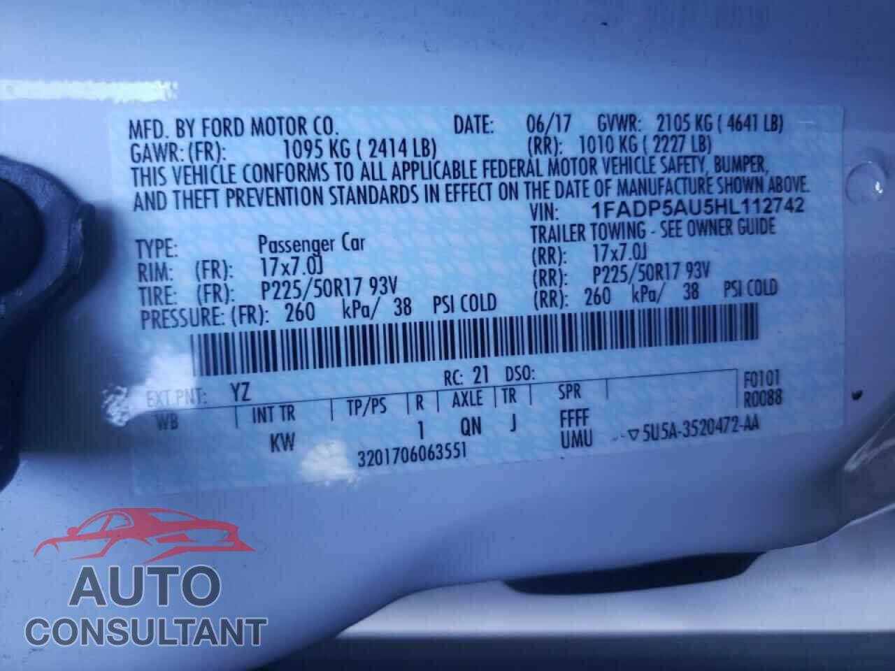 FORD CMAX 2017 - 1FADP5AU5HL112742