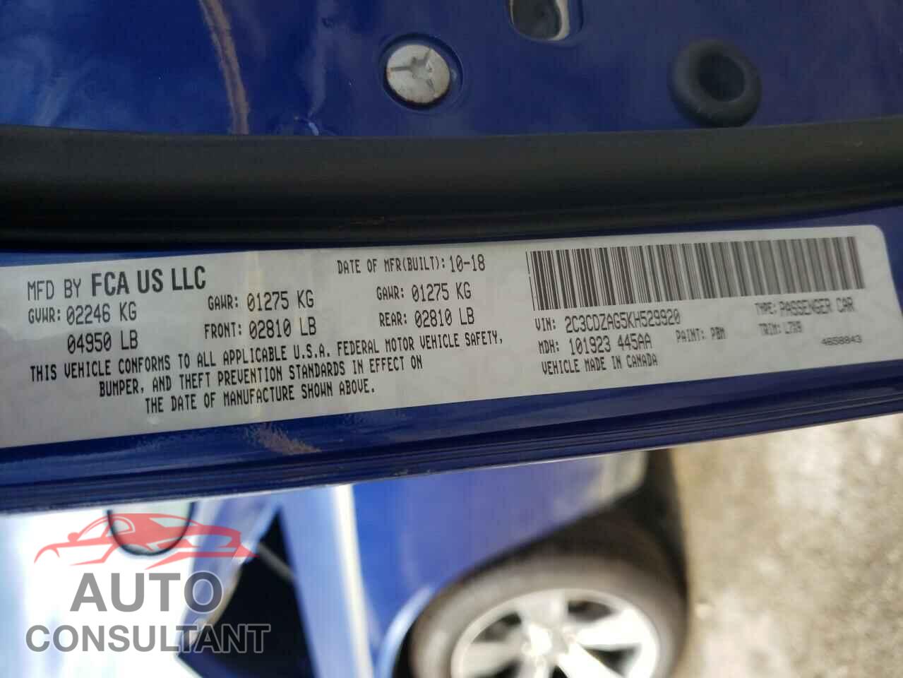 DODGE CHALLENGER 2019 - 2C3CDZAG5KH529920
