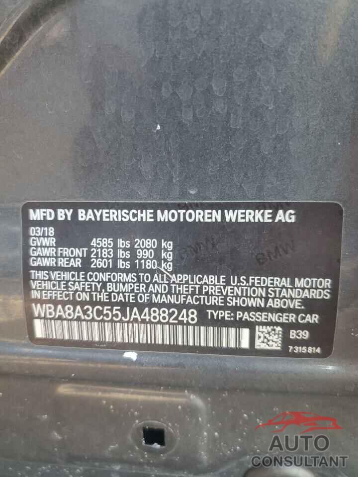 BMW 3 SERIES 2018 - WBA8A3C55JA488248