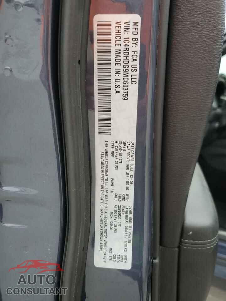 DODGE DURANGO 2021 - 1C4RDHDG9MC603759