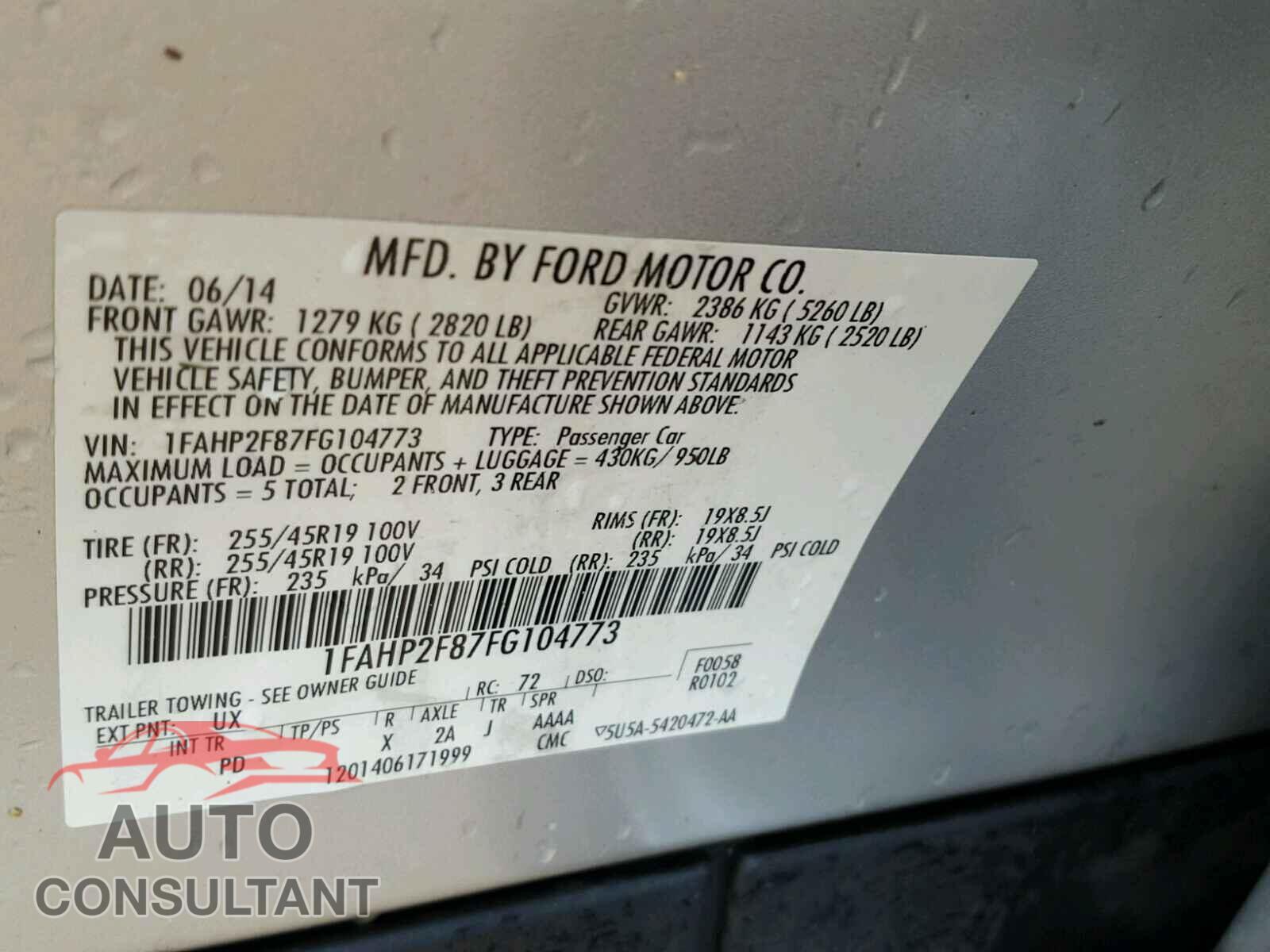 FORD TAURUS 2015 - 1FAHP2F87FG104773