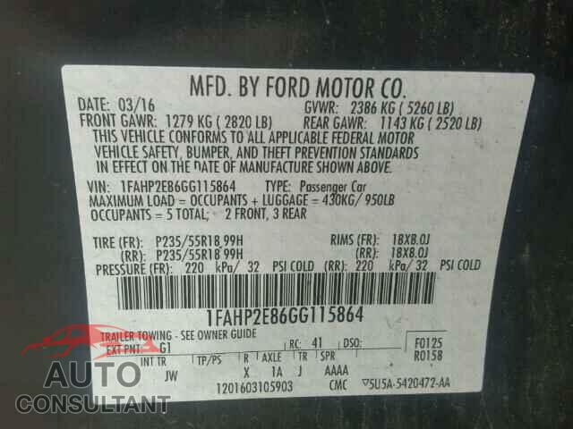 FORD TAURUS 2016 - 1FAHP2E86GG115864