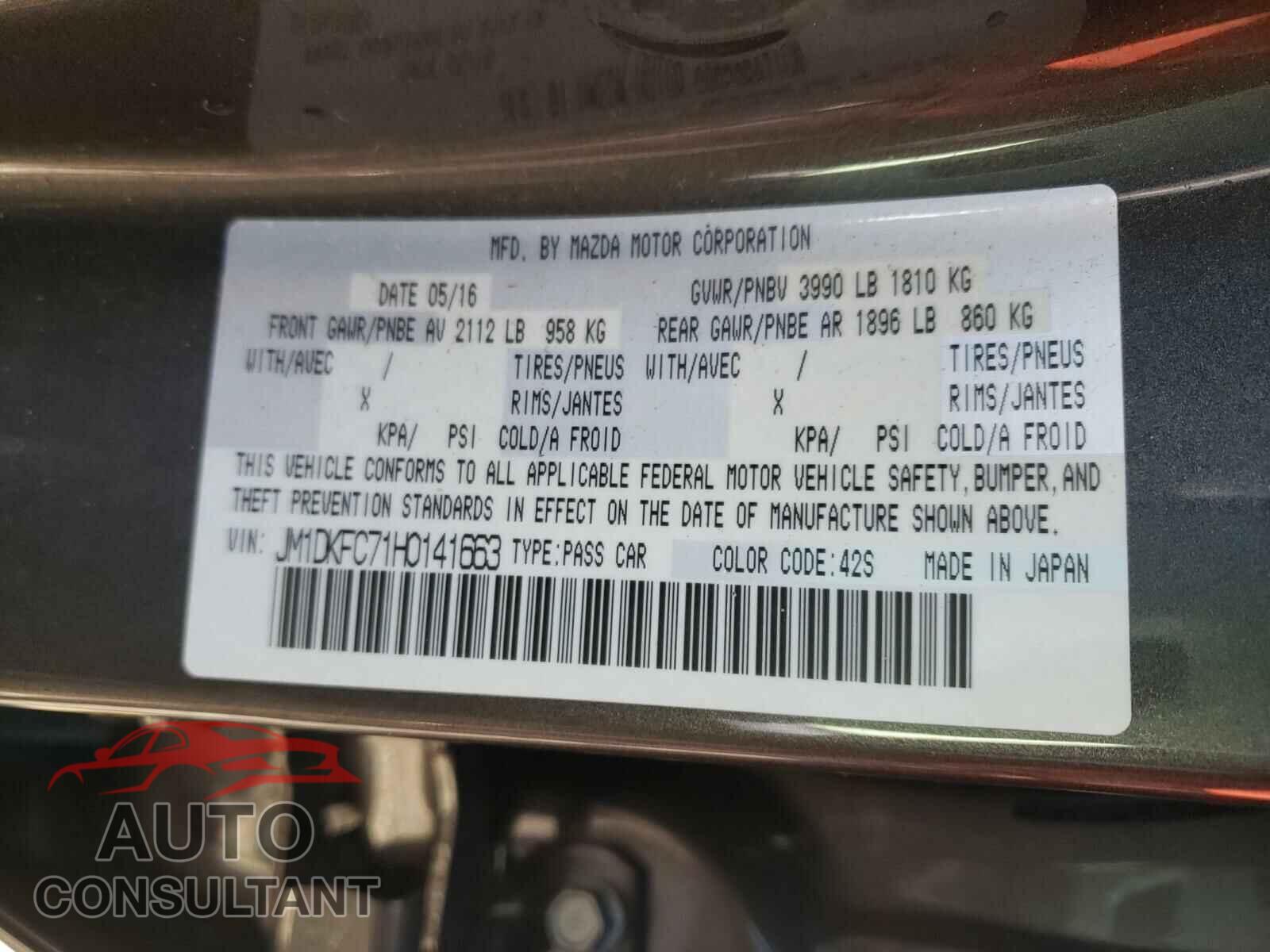 MAZDA CX-3 2017 - JM1DKFC71H0141663