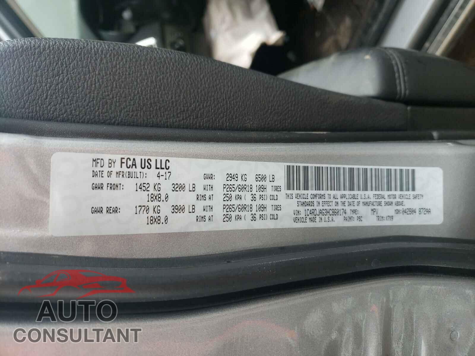 DODGE DURANGO 2017 - 1C4RDJAG3HC860174