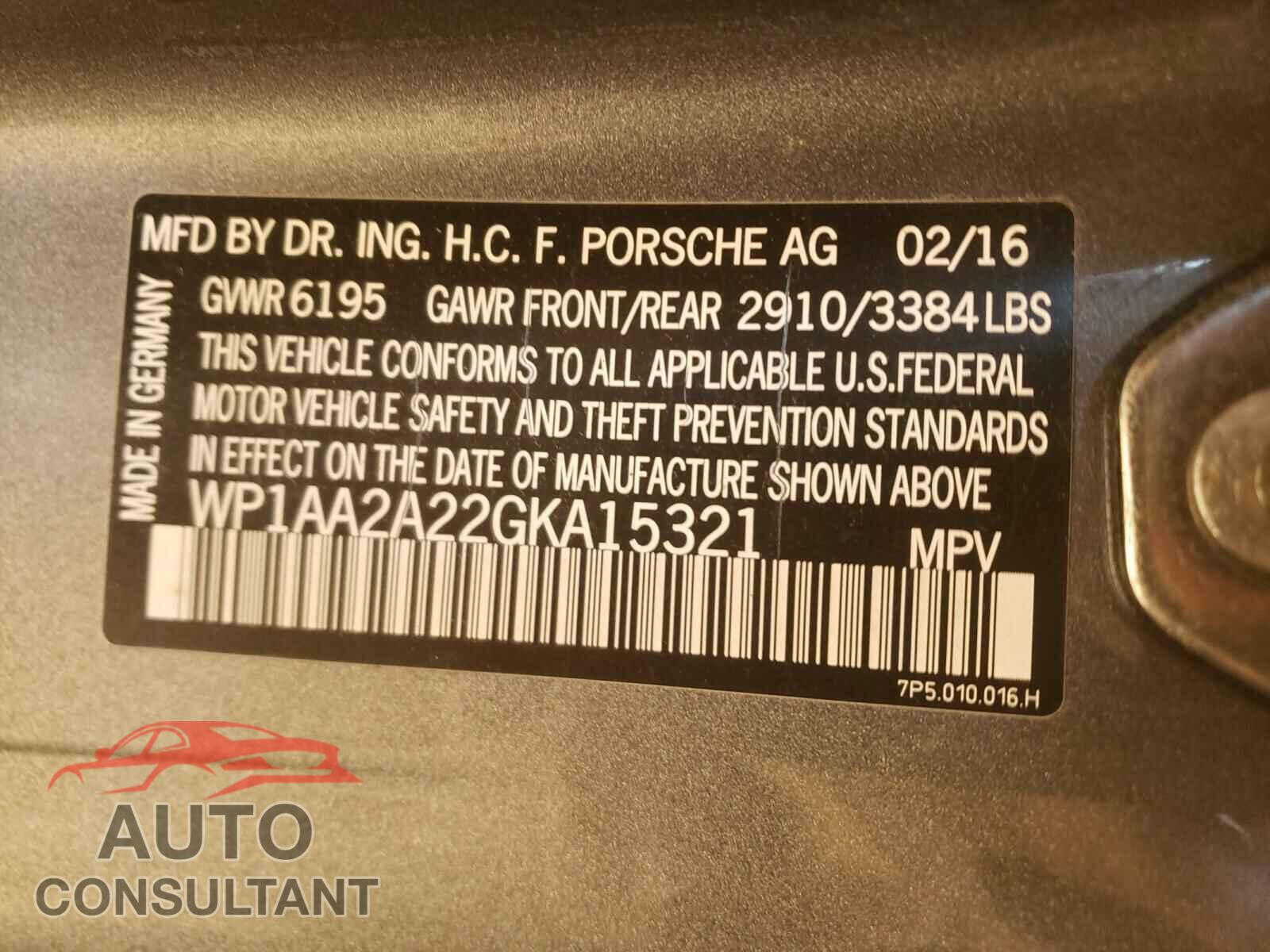 PORSCHE CAYENNE 2016 - WP1AA2A22GKA15321