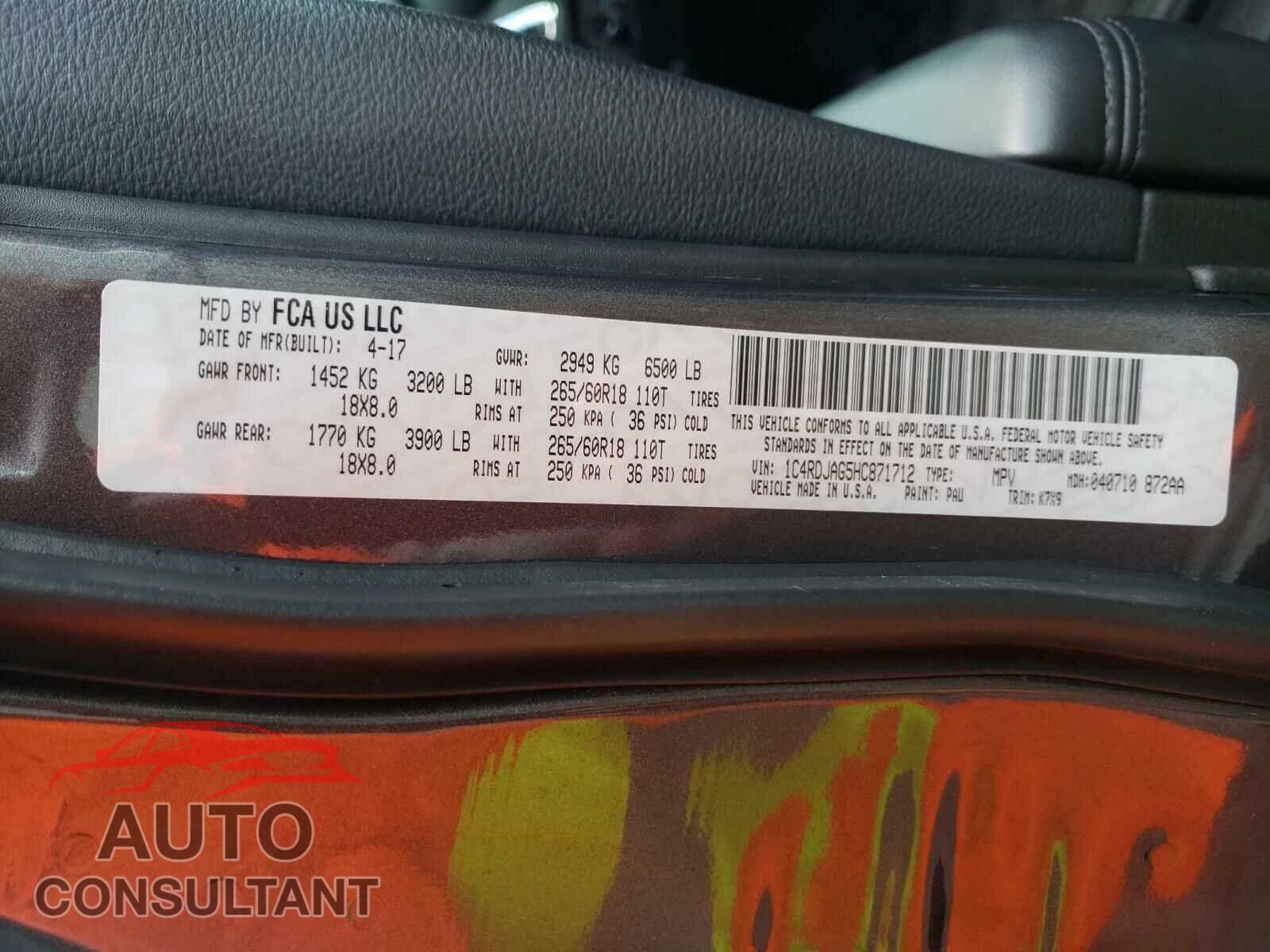 DODGE DURANGO 2017 - 1C4RDJAG5HC871712
