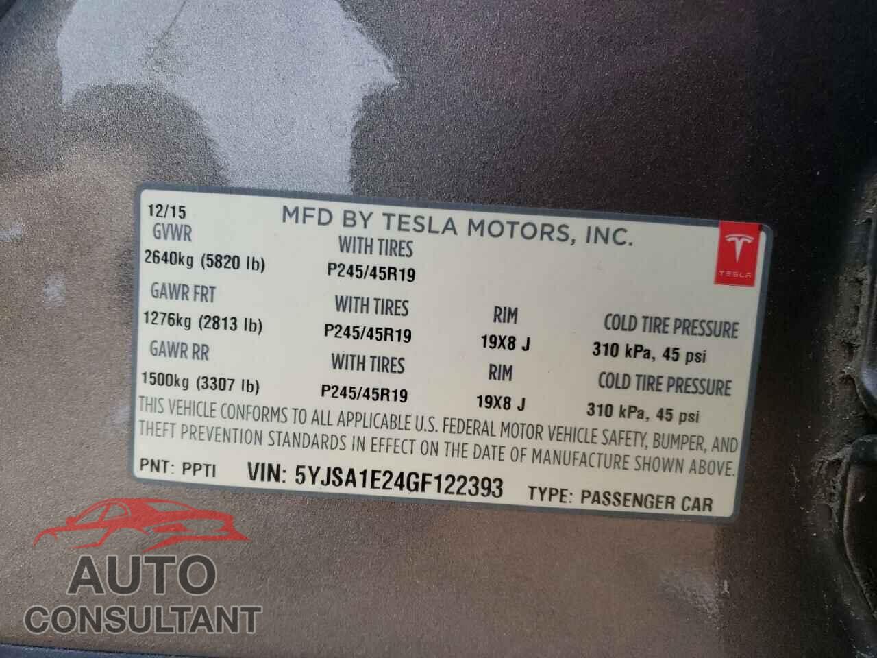 TESLA MODEL S 2016 - 5YJSA1E24GF122393