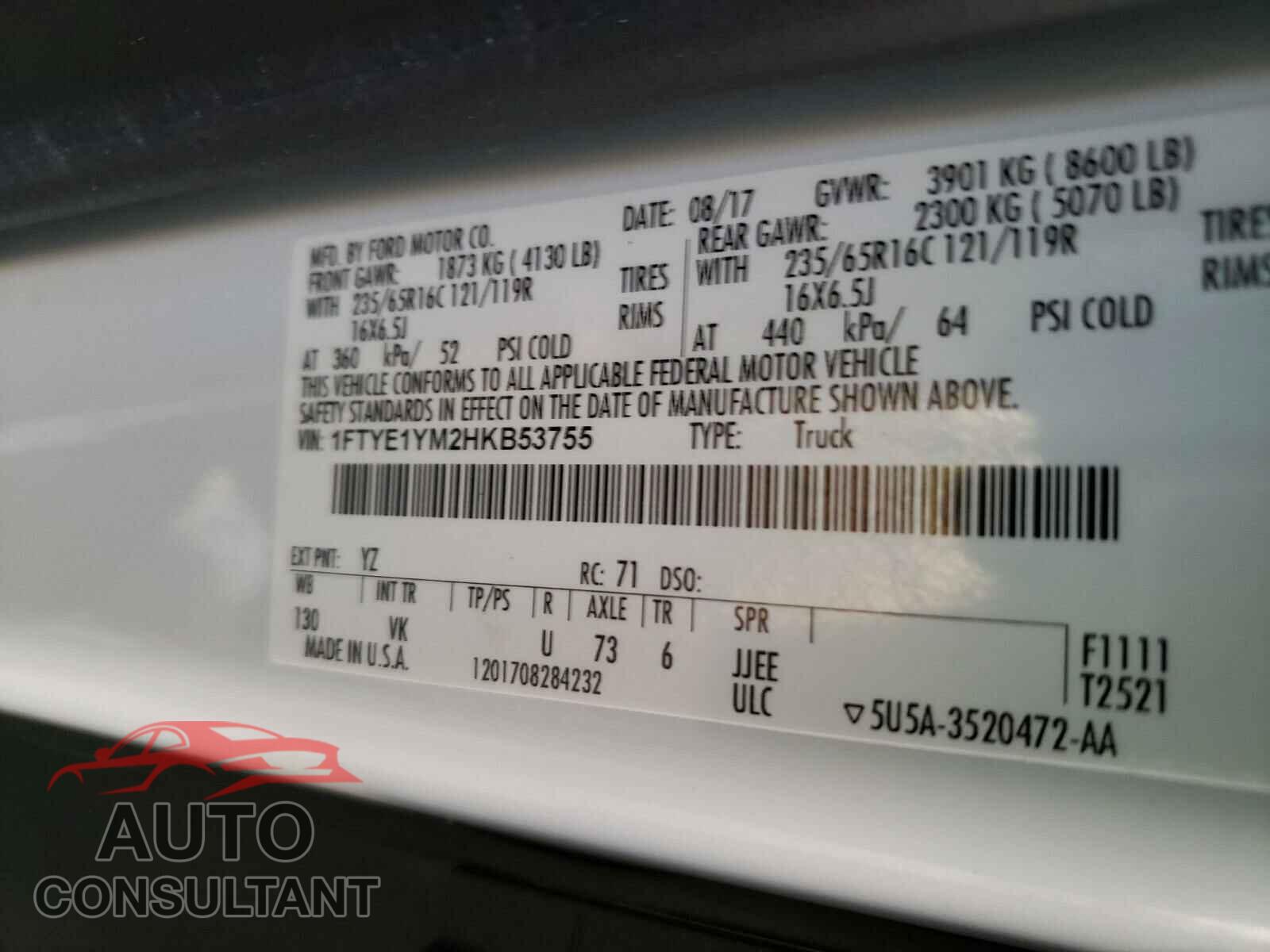 FORD TRANSIT CO 2017 - 1FTYE1YM2HKB53755