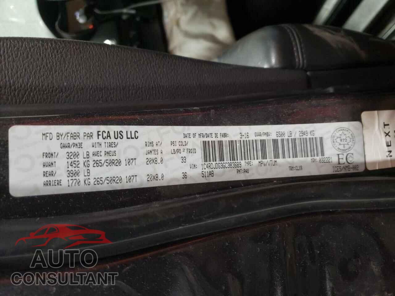 DODGE DURANGO 2016 - 1C4RDJDG3GC383689