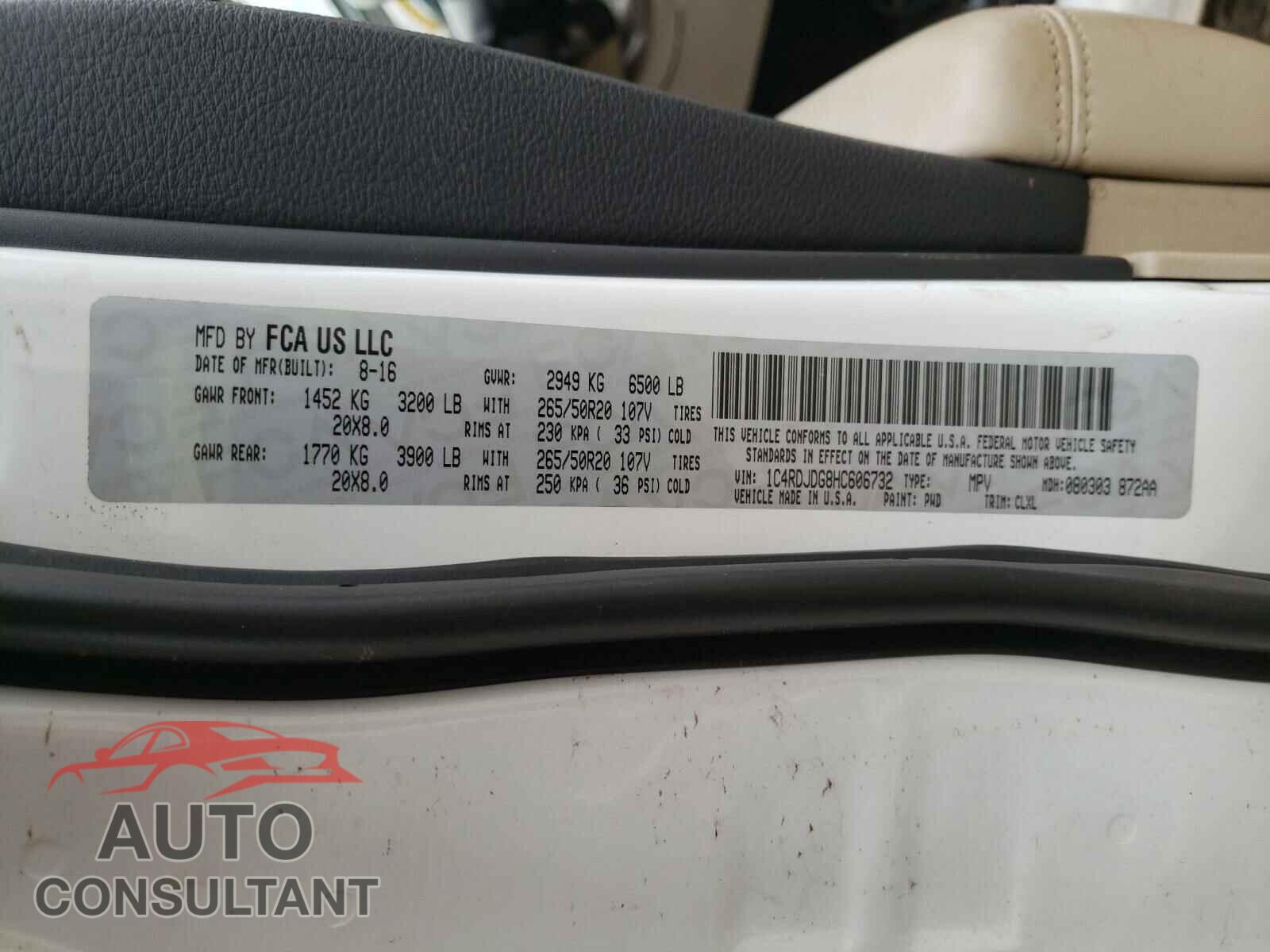 DODGE DURANGO 2017 - 1C4RDJDG8HC606732