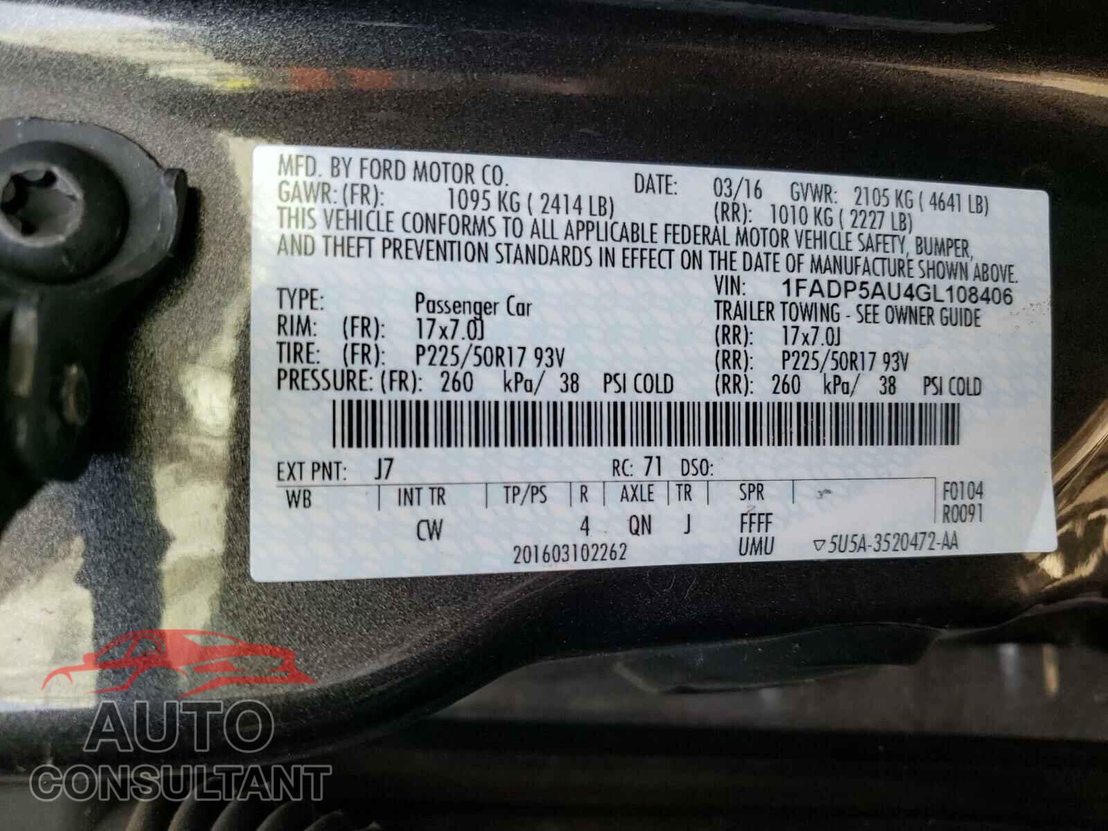 FORD CMAX 2016 - 1FADP5AU4GL108406