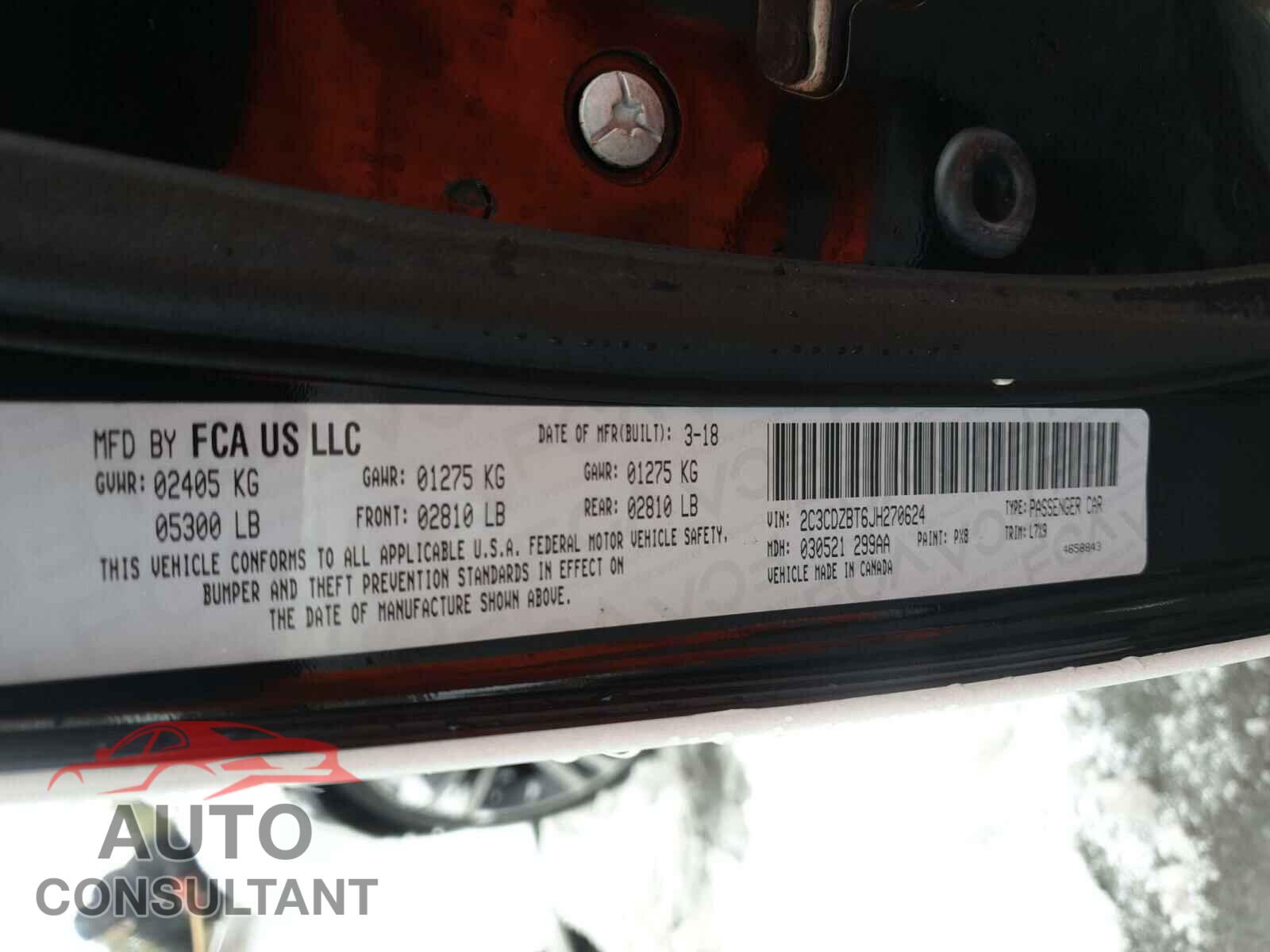 DODGE CHALLENGER 2018 - 2C3CDZBT6JH270624