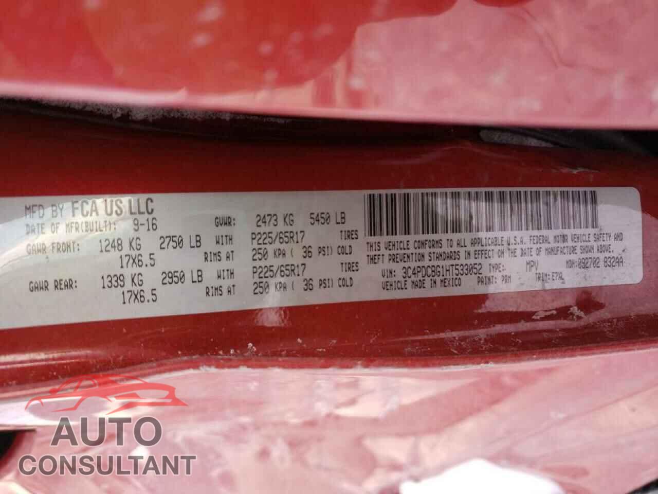 DODGE JOURNEY 2017 - 3C4PDCBG1HT533052
