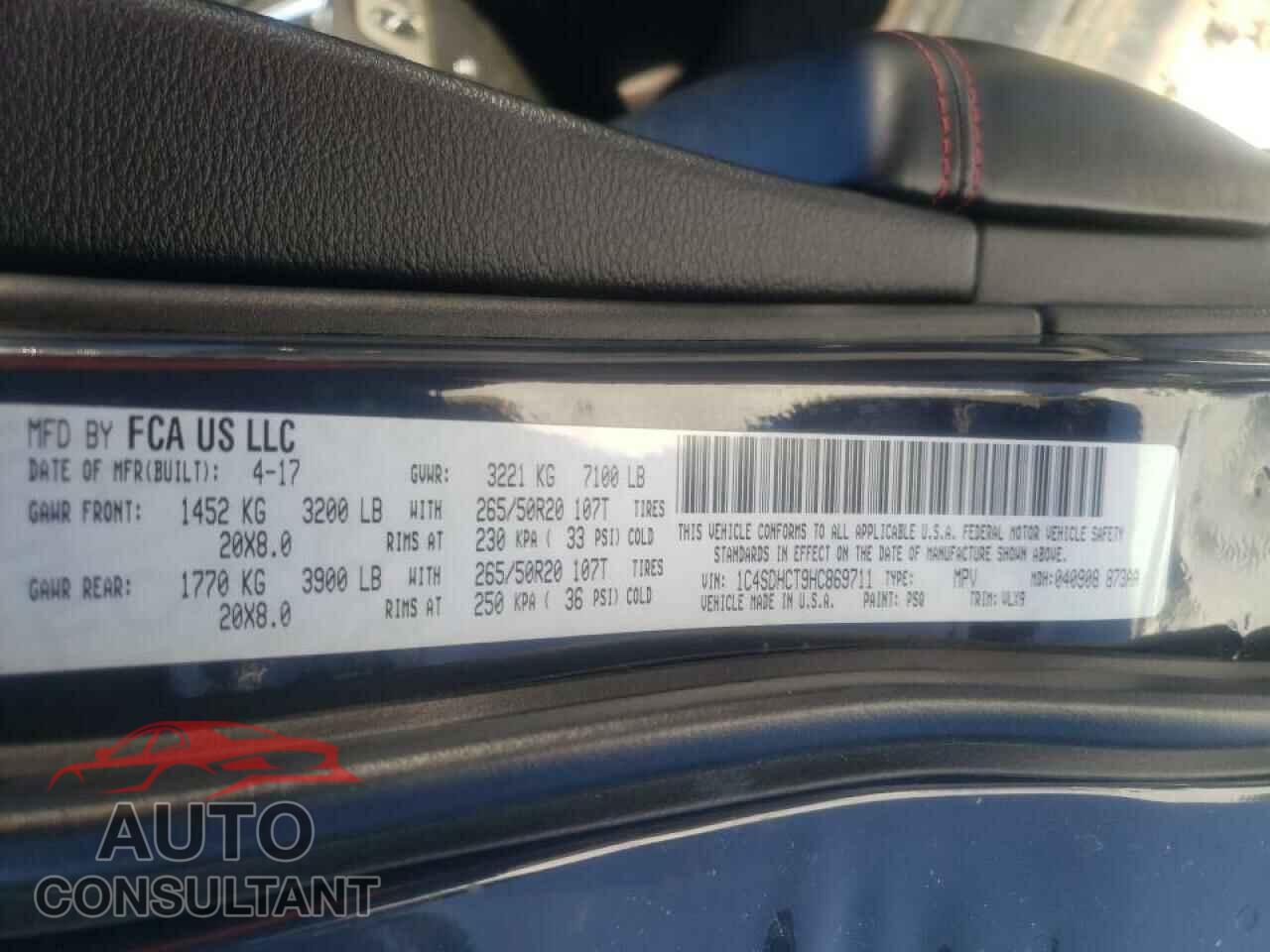 DODGE DURANGO 2017 - 1C4SDHCT9HC869711