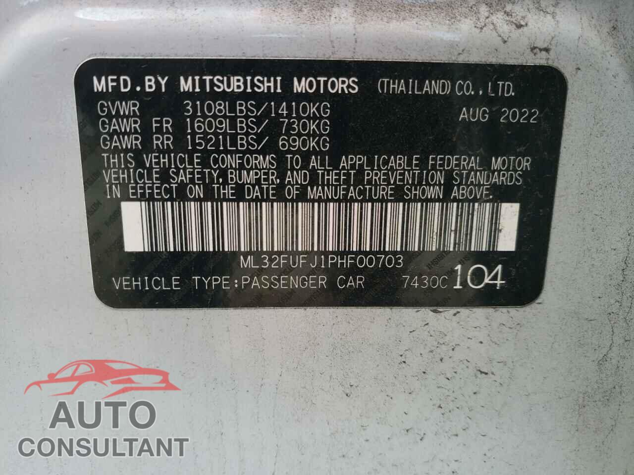 MITSUBISHI MIRAGE 2023 - ML32FUFJ1PHF00703