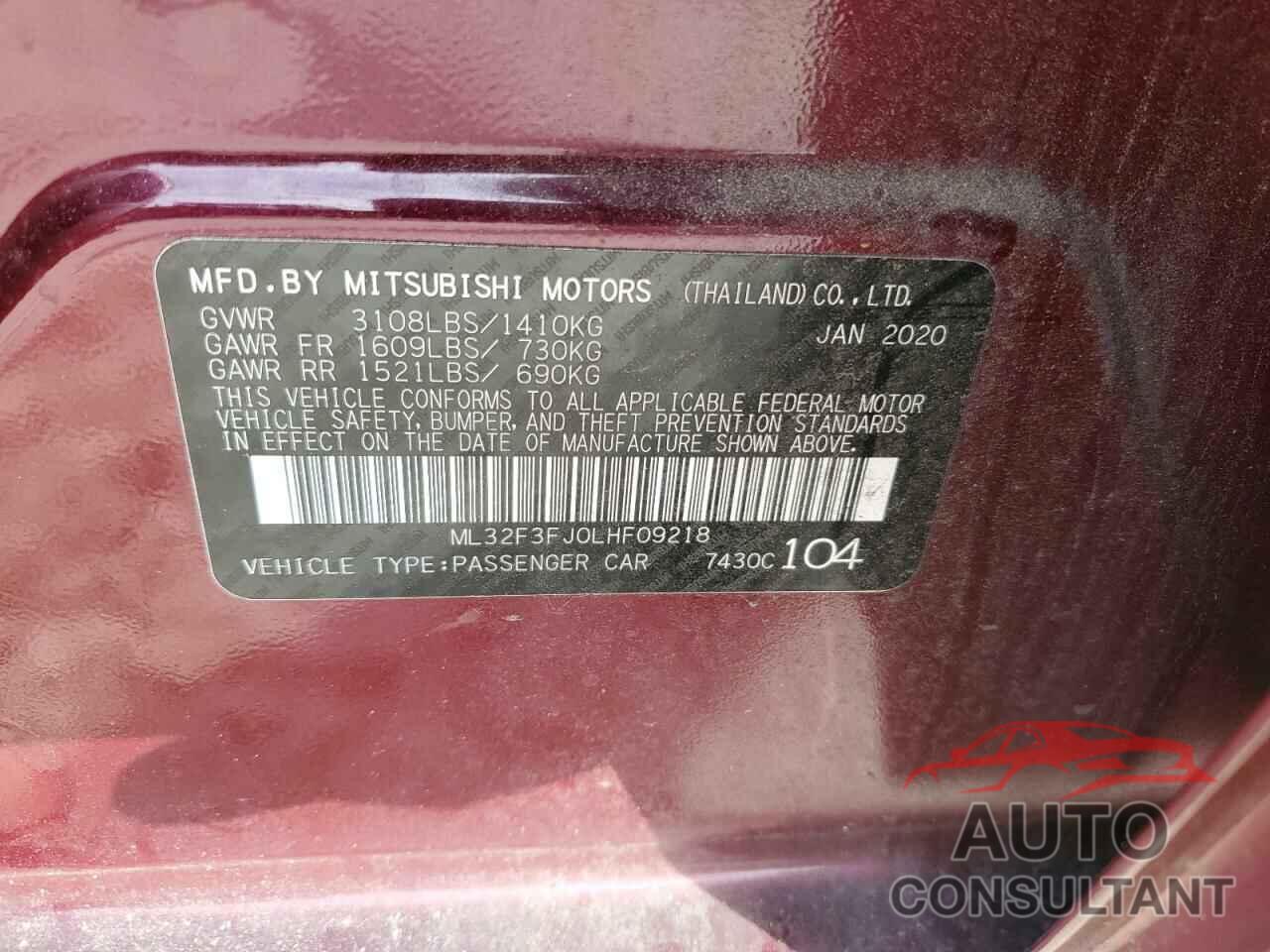 MITSUBISHI MIRAGE 2020 - ML32F3FJ0LHF09218