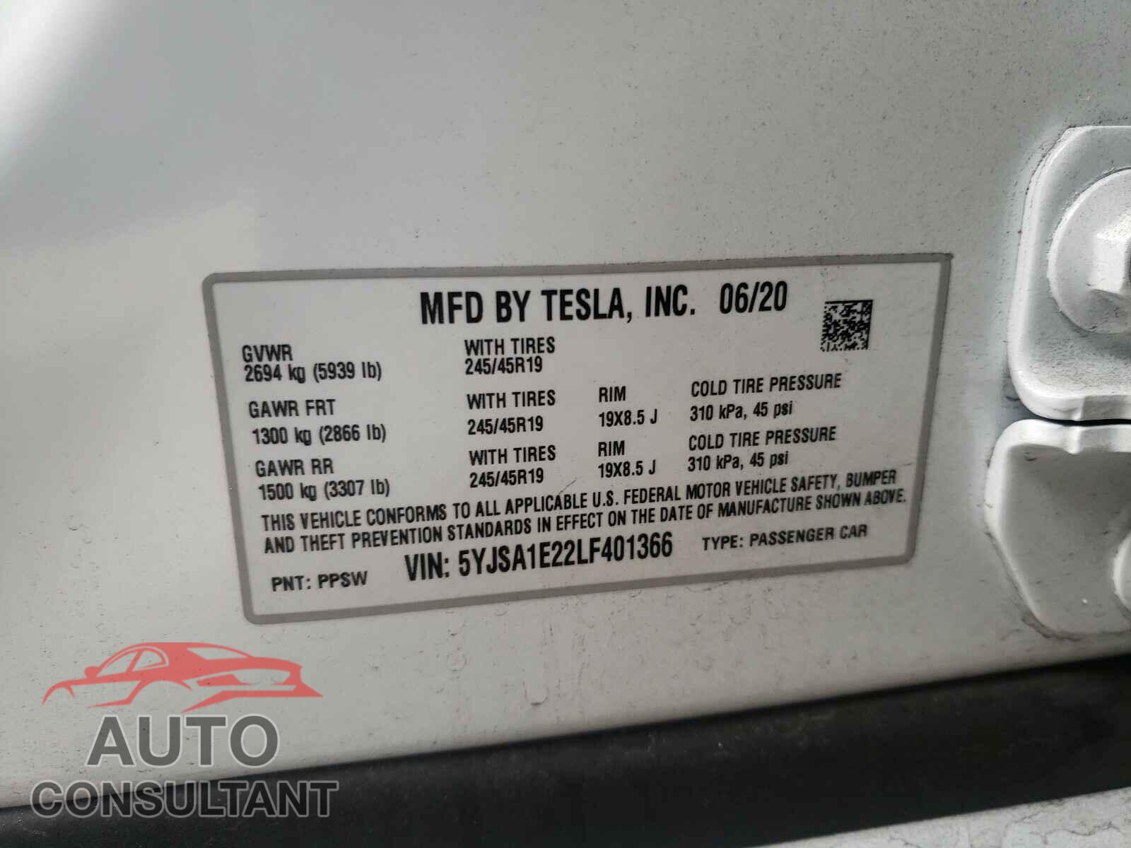 TESLA MODEL S 2020 - 5YJSA1E22LF401366