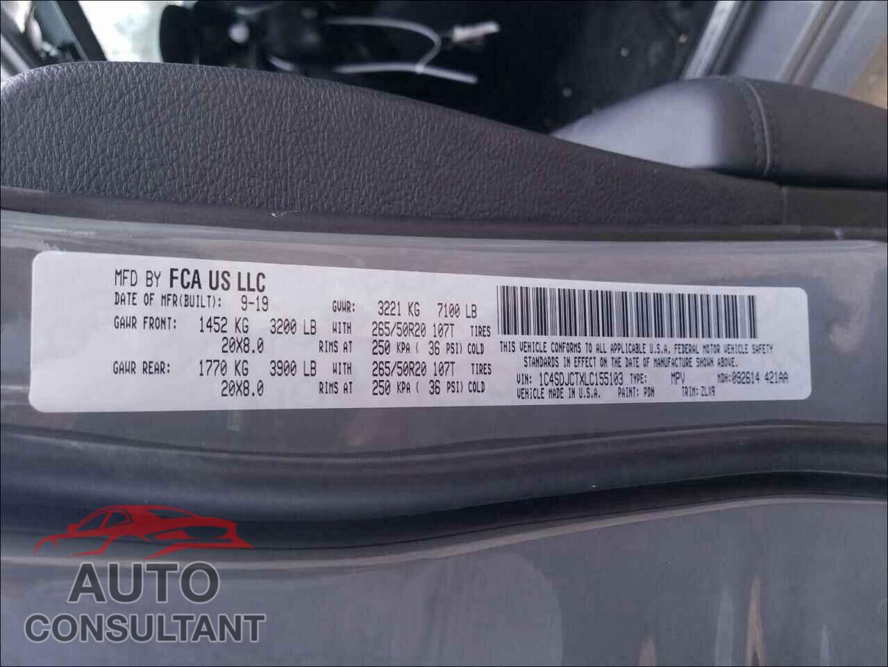 DODGE DURANGO 2020 - 1C4SDJCTXLC155103