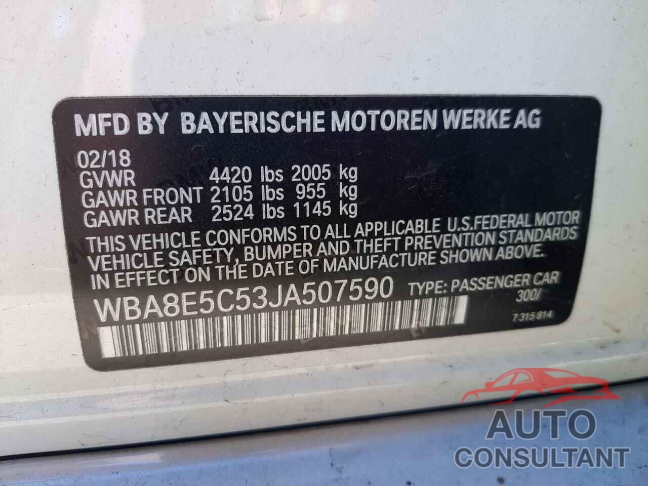 BMW 3 SERIES 2018 - 3N1AB7AP4HY377888