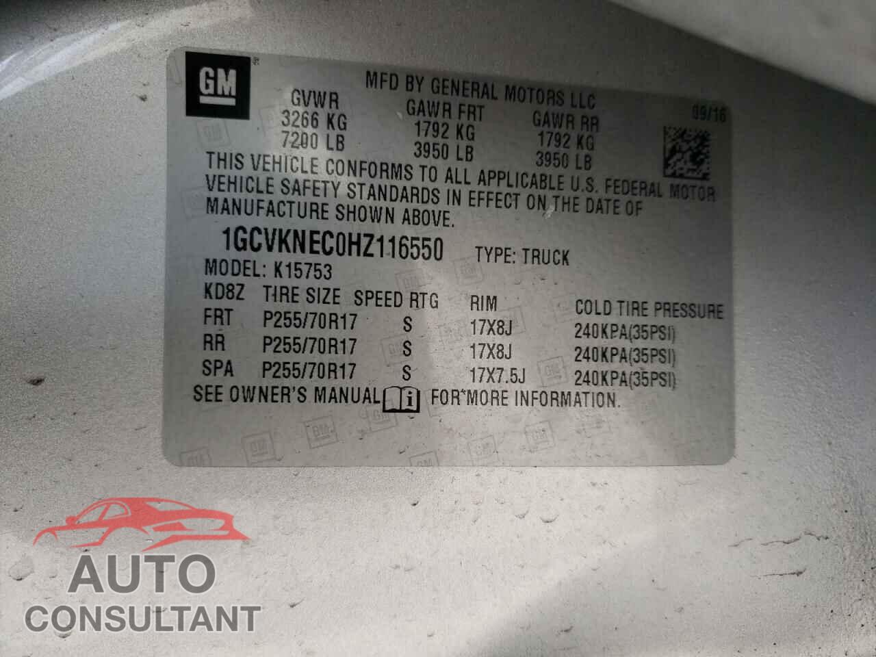 CHEVROLET SILVERADO 2017 - 1GCVKNEC0HZ116550